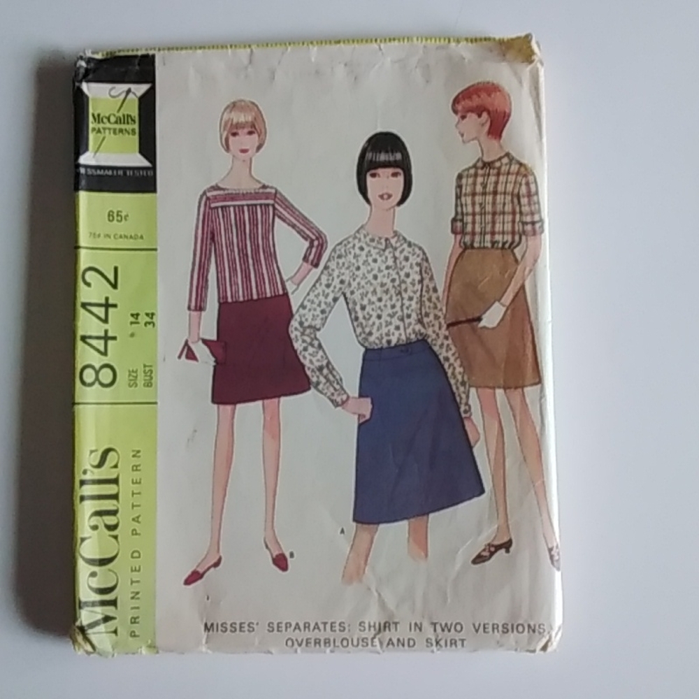 McCall's SZ 14 Dress Top & Skirt 1966 #8442 Pattern